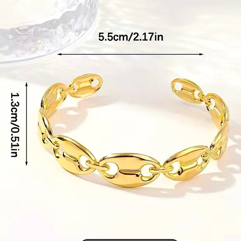 Gold Coffee Bean Mariner Cuff Bracelet